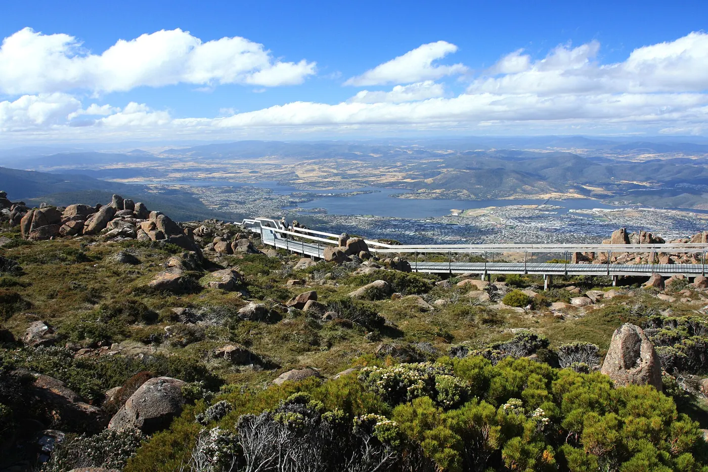 Blick über Hobart vom kunanyi/Mt Wellington